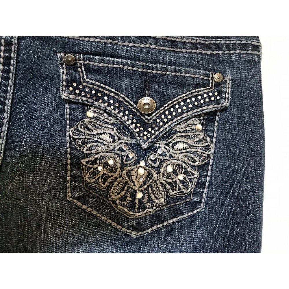 Nine West Indigo Blue Jeans Bling Back Flap Pockets Date Night Fit 28/6 GUC - Picture 6 of 7